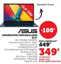 Super U Ordinateur portable asus 15,6" offre