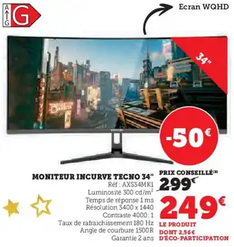 Super U Moniteur incurve tecno 34" offre