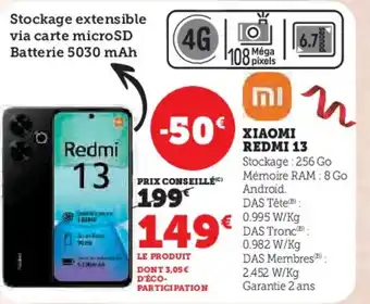 Super U Xiaomi redmi 13 offre