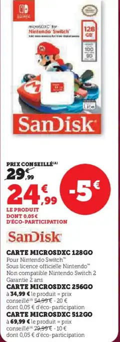 Super U Carte microsdxc 128go offre