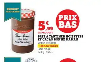 Hyper U BONNE MAMAN Pate a tartiner noisettes et cacao offre