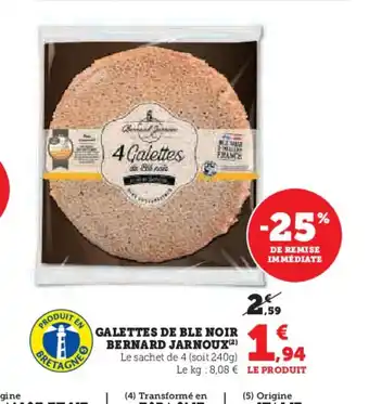 Hyper U BERNARD JARNOUX Galettes de ble noir offre