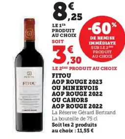 Hyper U Fitou aop rouge 2023 ou minervois aop rouge 2022 ou cahors aop rouge 2022 offre