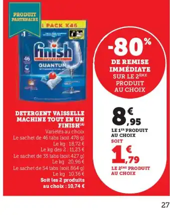 Hyper U FINISH Detergent vaisselle machine tout en un offre