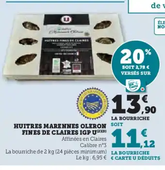 Hyper U Huitres marennes oleron fines de claires igp u offre