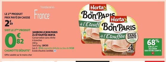 Auchan HERTA Jambon le bon paris à l'étouffée offre