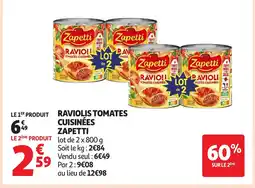 Auchan ZAPETTI Raviolis tomates cuisinées offre