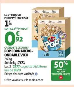 Auchan VICO Pop corn micro- ondable offre