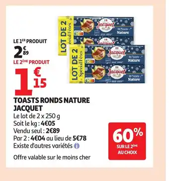 Auchan JACQUET Toasts ronds nature offre