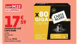 Auchan CARTE NOIRE Capsules de café offre