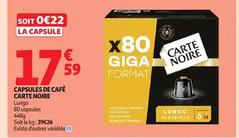 Auchan CARTE NOIRE Capsules de café offre