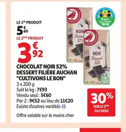 Auchan Chocolat noir 52% dessert filière auchan cultivons le bon offre
