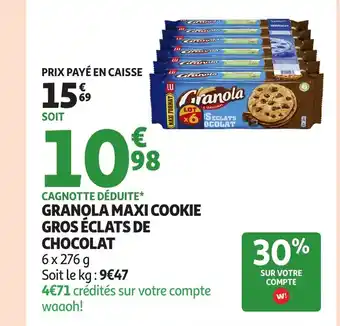 Auchan GRANOLA Maxi cookie gros éclats de chocolat offre