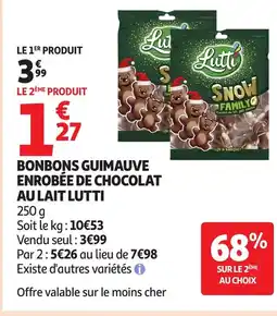 Auchan LUTTI Bonbons guimauve enrobée de chocolat au lait offre
