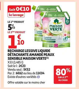Auchan MAISON ERTE Recharge lessive liquide détachante amande peaux sensible offre