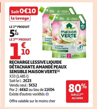 Auchan MAISON ERTE Recharge lessive liquide détachante amande peaux sensible offre