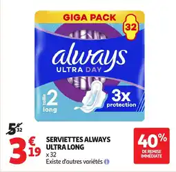 Auchan Serviettes always ultra long offre