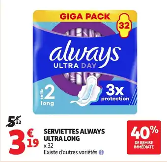 Auchan Serviettes always ultra long offre