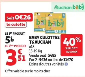 Auchan AUCHAN Baby culottes t6 offre
