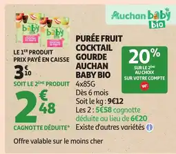 Auchan AUCHAN BABY BIO Purée fruit cocktail gourde offre
