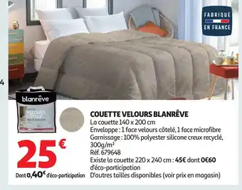 Auchan Couette velours blanrêve offre
