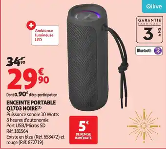 Auchan QILIVE Enceinte portable q1703 noire offre