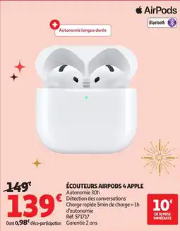 Auchan Écouteurs airpods 4 apple offre