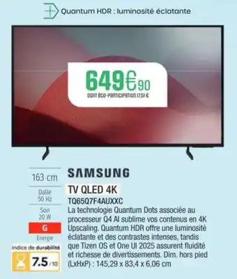 Extra SAMSUNG TV QLED 4K TQ65Q7F4AUXXC offre