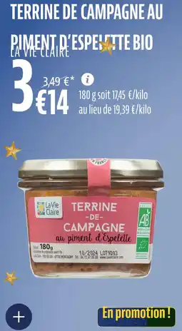 La Vie Claire Terrine de campagne au piment d'espelatte bio offre