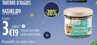 La Vie Claire Tartare d'algues nature bio offre
