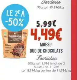 Naturalia FAVRICHON Muesli duo de chocolats offre