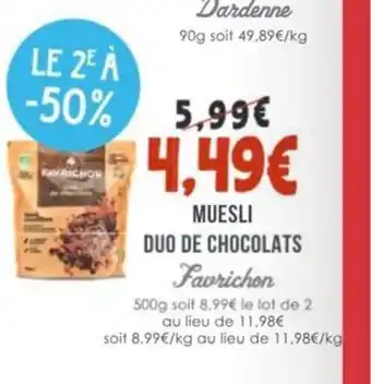 Naturalia FAVRICHON Muesli duo de chocolats offre