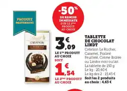 Super U LINDT Tablette de chocolat offre
