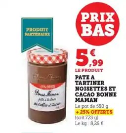 Super U BONNE MAMAN Pate a tartiner noisettes et cacao offre
