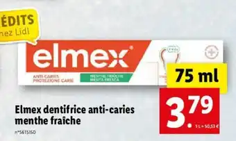 Lidl Elmex dentifrice anti-caries menthe fraîche offre
