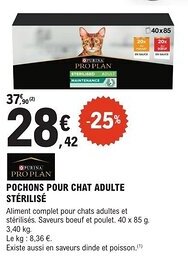 E.Leclerc Purina pro plan pochons pour chat adulte stérilisé offre