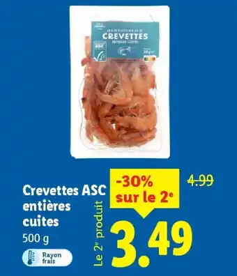 Lidl Crevettes ASC entières cuites offre