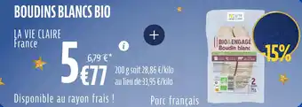 La Vie Claire Boudins blancs bio offre