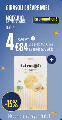 La Vie Claire Girasoli chèvre miel noix bio offre