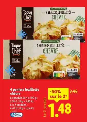 Lidl 4 paniers feuilletés chèvre offre