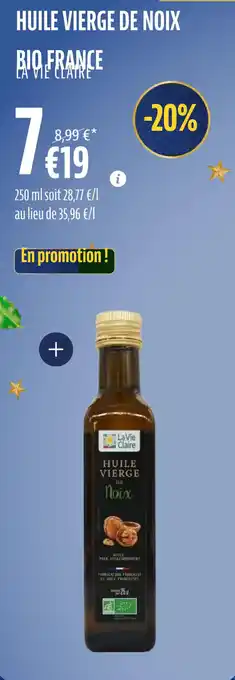 La Vie Claire Huile vierge de noix bio france offre