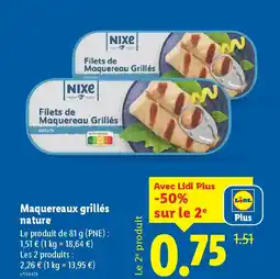 Lidl NIXE Maquereaux grillés nature offre