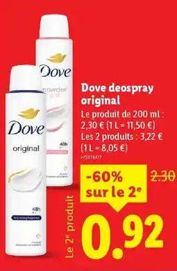 Lidl DOVE deospray original offre