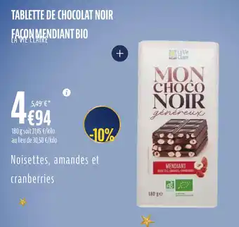 La Vie Claire Tablette de chocolat noir facon mendiant bio offre