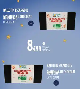 La Vie Claire Ballotin escargots gianduja au chocolat offre
