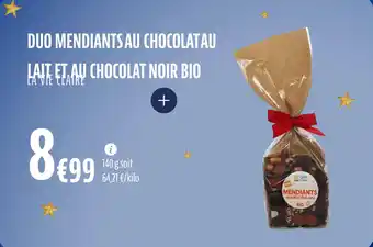 La Vie Claire Duo mendiants au chocolat au lait et au chocolat noir bio offre