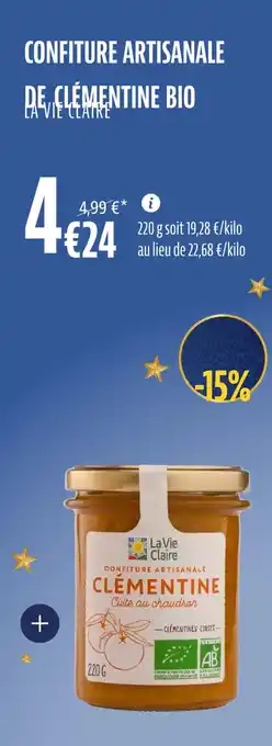 La Vie Claire Confiture artisanale de clémentine bio offre