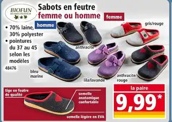 Norma Biofun sabots en feutre homme anthracite offre