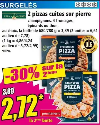 Norma Villa gusto 2 pizzas cuites sur pierre offre