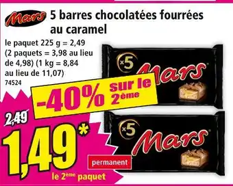 Norma Mars 5 barres chocolatées fourrées au caramel offre